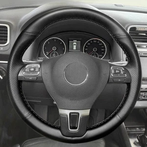 Black Steering Wheel Leather Cover For VW Golf 6 MK6 2009 2010 2011 2012 2013 - Picture 1 of 11
