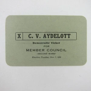 Political Campaign Election Card Richmond Indiana C.V. Aydelott Vintage 1939 - Picture 1 of 9