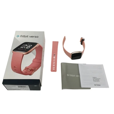 Fitbit Versa Smartwatch Peach Pink Rose Gold Bundle with Box Manual Preowned - Image 1 of 4