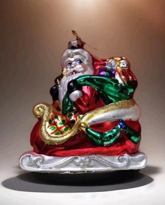 1998Ltd. Ed. BK Marke Weihnachtsmann auf Schlittenfahrt Glas 5" Weihnachtsschmuck - Bild 1 von 9