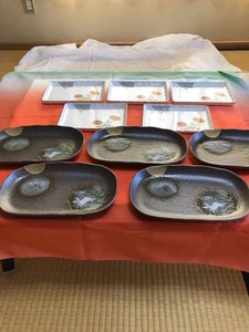 Juego de platos japoneses Kutani Ware (10 piezas) diseño tradicional conejo y rosa luna - Imagen 1 de 15