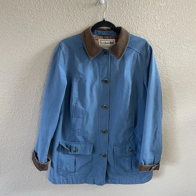 Vintage LL Bean Chore Coat Womens Small Blue Barn Corduroy Trim Cabincore Jacket - Image 1 of 4