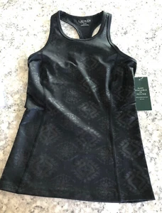 Lauren Ralph Lauren Racer Back Tank Top XXS Black Geometric Design Work Out NWT - Picture 1 of 11