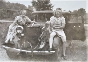 Vintage WWII era B&W Photo Couple Woman Sitting on a 1933 DeSoto Auto - Picture 1 of 5
