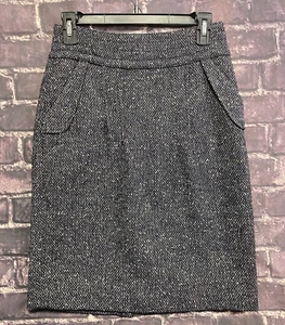 CAbi Blair Pencil Skirt Womems 2 Blue Tan Wool Blend Tweed Zip Button Style# 738 - Picture 1 of 15