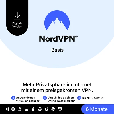 NordVPN Basis, 10 Geräte, 6 Monate, Premium-VPN-Software, Digitaler Code - Bild 1 von 4