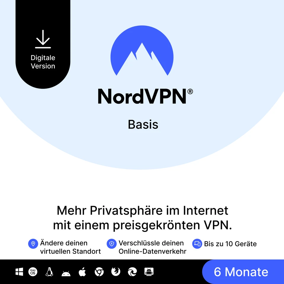 NordVPN Basis, 10 Geräte, 6 Monate, Premium-VPN-Software, Digitaler Code - Bild 1 von 4