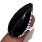 925 Silver Plated-banded Black Onyx Ethnic Gemstone Ring Jewelry Us Size-6 Au J8