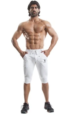 DEMIG Mens White Yoga Pants Athletic 3/4 Elastic Waist Training Joggers  - Image 1 of 4