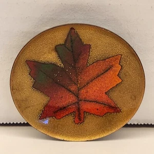 Vintage Andre Gagnon Enamel Maple Leaf Trinket Dish Quebec 3" Signed - Picture 1 of 7