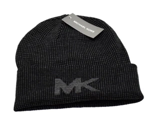 Michael Kors Men's Logo Knit Beanie Hat Black Grey One Size 34094C New! - Picture 1 of 6