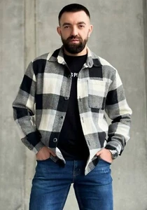 Herren Kariertes Langarmhemd Kopf Regular Fit Denim Baumwolle Freizeit - Picture 1 of 8