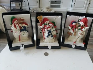 Cast Iron Snowman Christmas Stocking Hangers Let It Snow Heart Ames Lot Of 3 - Picture 1 of 11