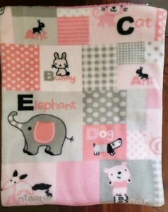 Fleece/ Minky Girls Blanket, newborn gift, birthday, pink, white, gray, baby - Picture 1 of 2