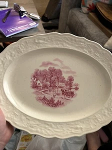 Taylor Smith Taylor USA 5385 Red/ pink Serving Platter 11.5" Long 8 5/8" Wide - Picture 1 of 1