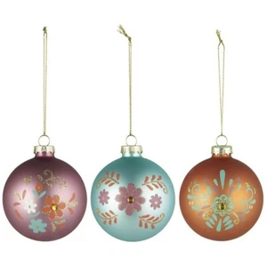 Christmas Baubles 3 Flower Designs and Glitter 8 cm Set of 3 by Ib Laursen - Picture 1 of 7