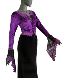 Velvet Blouse Lacing Lace Gothic Victorian Baroque Pointed Sleeves Size 36-40 - Picture 1 of 2