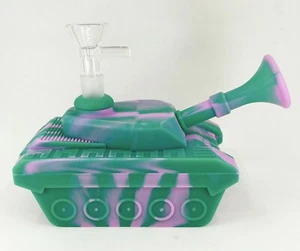 4" Silicone GREEN+PINK TANK Tobacco Water Pipe Hookah BONG + SCREENS USA SELLER - Picture 1 of 4
