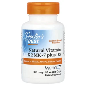 Natural Vitamin K2 MK-7 plus D3, 180 mcg, 60 Veggie Caps - Picture 1 of 2