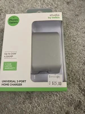 Cargador doméstico universal Belkin de 2 puertos 24 vatios 4,8 amperios para Apple y Android Foto 1 de 4