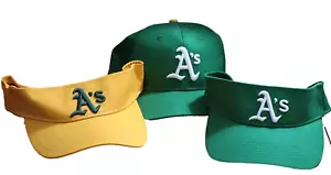 3 Vintage Oakland A's Visor Athletics SnapBack Youth Hat Green Yellow 3D Logo - Picture 1 of 12