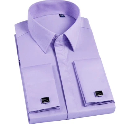 Camicie Uomo Maniche Lunghe Polsino Francese Abito da Lavoro Formale con Gemelli Camicie - Immagine 1 di 4