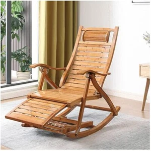 Heavy Duty Folding Rocking Chair Bamboo Living Room Indoor Outdoor Furniture - Picture 1 of 12