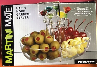 Prodyne Happy Hour Garnish Server Bowl Colorful Sticks With Martini Tops - Image 1 of 4