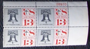 US 13¢ Stamp SC #C62 Air Mail MNH 1961 Plate block - Picture 1 of 2