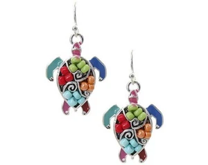 Multi Color Mosaic Beaded Turtles Dangle Earrings for Women - Picture 1 of 1