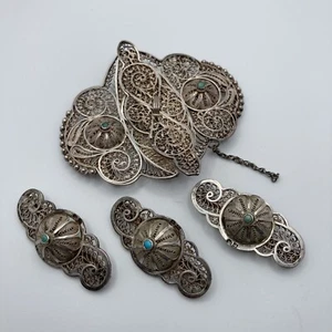 Antique Russian 84 Silver Ottoman Style Filigree Enamel Belt Buckle 3 Slides - Picture 1 of 10