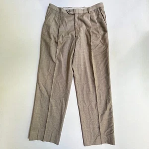 Berle Pants Mens 35x30 Wool Flannel Brown Houndstooth Plaid Pleated Straight Tan - Picture 1 of 9