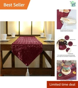 Glamorous Burgundy Sequin Table Runner 12x108 - Perfect for Weddings and Parties - Picture 1 of 9