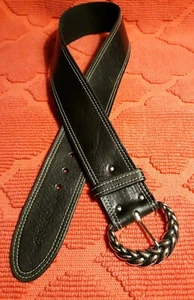 Cinturón de cuero ancho negro para mujer Chico's talla S hebilla plateada trenzada - Imagen 1 de 9
