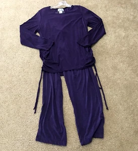 Carolyn Strauss Womens Pants Set Sz L Purple Knit Side Drawstring 2 PC USA NWT - Picture 1 of 20