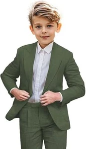 Boys Linen Suit 2 Piece Casual Suits for Toddler Boys Kids Prom Suit Beach - Picture 1 of 30