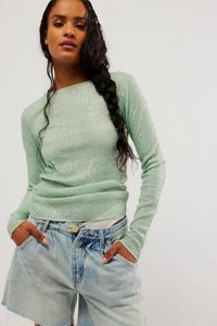 XS, S NWoT Free People Intimately Gold Rush manga larga verde menta - Imagen 1 de 3