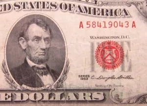 USA $5 1963 A58419043A # UNITED STATES Note RED Seal LINCOLN Bill Dollar Money - Picture 1 of 3