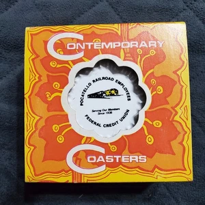 NOS Vintage Pocatello Railroad Employees Credit Union Set of 6 Train Coasters - Picture 1 of 5