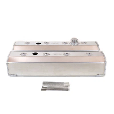 Cubierta de válvula de motor Canton 65-205; aluminio satinado alto fabricado para Chevy SBC Foto 1 de 3