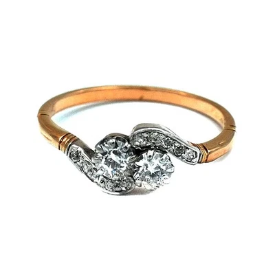 Jugendstil 0.5 ct Diamant Ring Toi et Moi in 585 Gold und Platin um 1910 - Bild 1 von 4