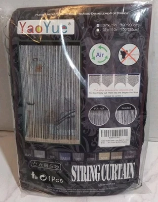 YaoYue Cortina de Cuentas de Cuerda Negra 39"×79" Nueva Foto 1 de 4