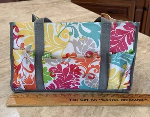 31 Thirty One Small Organizing Utility Tote Island Damask 13" X  8" X 6.5" EUC - Picture 1 of 4