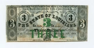 1862 Cr.4 $3 The State of LOUISIANA Note - CIVIL WAR Era - Picture 1 of 2