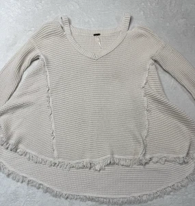 Free People Moonshine Cold Shoulder Fringe Sweater Cozy Neutral Knit XS Boho Chi - Picture 1 of 12