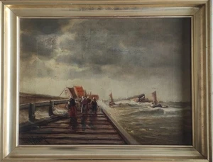 Stürmische Szene am Meer - Öl auf Leinwand - signiert unten links - Bild 1 von 4