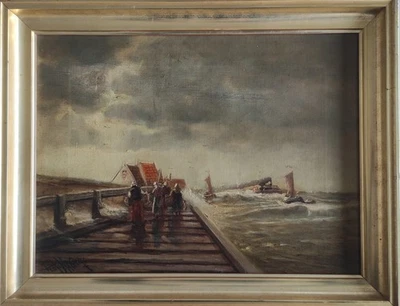 Stürmische Szene am Meer - Öl auf Leinwand - signiert unten links - Bild 1 von 4