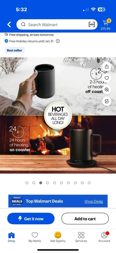 Taza de café IonMug posavasos de carga de acero inoxidable negra Foto 1 de 4