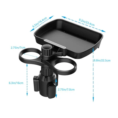 3 in 1 Car Cup Holder Adapter 360° Rotation Adjustable Base Detachable Food Tray Foto 1 de 4