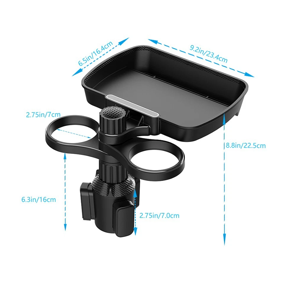 3 in 1 Car Cup Holder Adapter 360° Rotation Adjustable Base Detachable Food Tray Foto 1 de 4